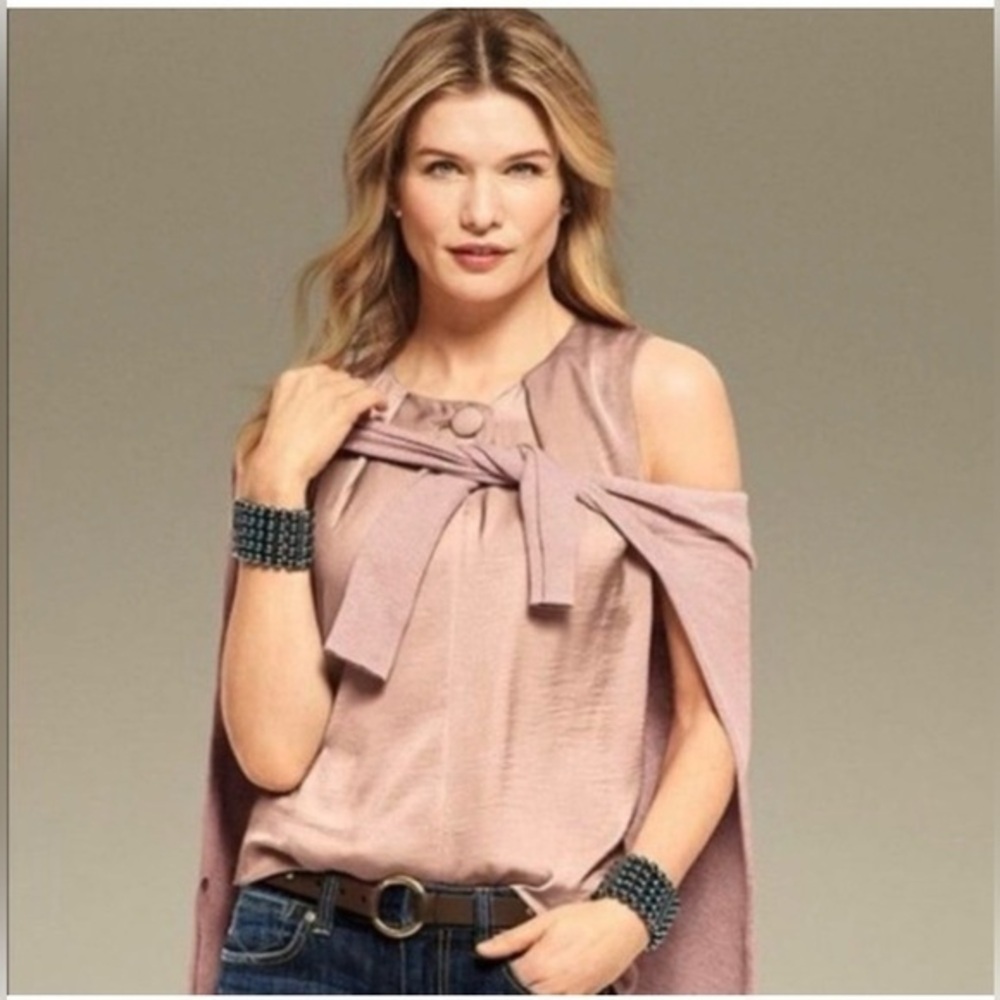 Cabi Sleeveless Satin "Button-Up Blouse"